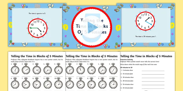 Telling The Time In Blocks Of 5 Task Setter Powerpoint With Worksheets Time