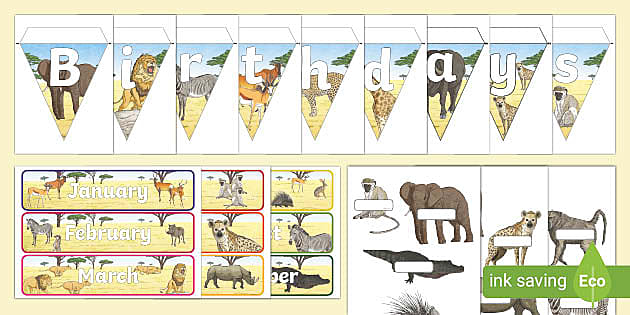 Classroom Birthday Chart | African Animals | Class Birthdays