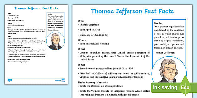 Printable Thomas Jefferson Fact File Resource Twinkl