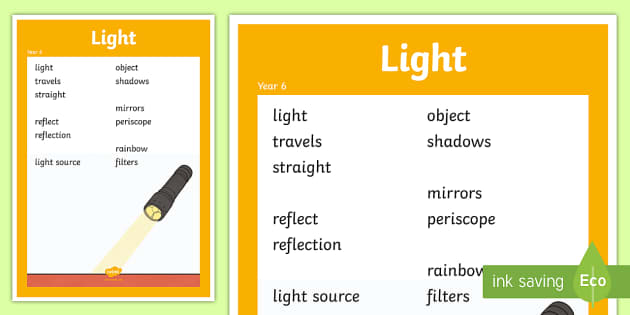 year 6 light scientific vocabulary poster teacher made