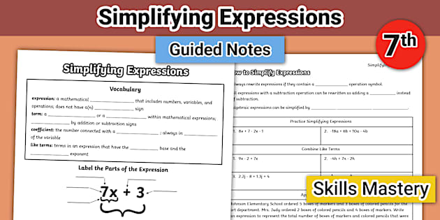 Seventh Grade Simplifying Expressions Guided Notes - Twinkl