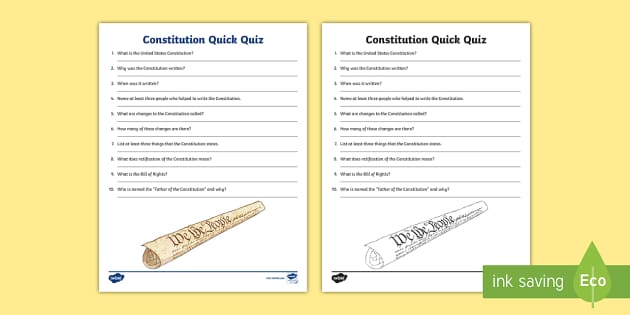 Printable U.S. Constitution Quiz PDF | U.S. History | Twinkl