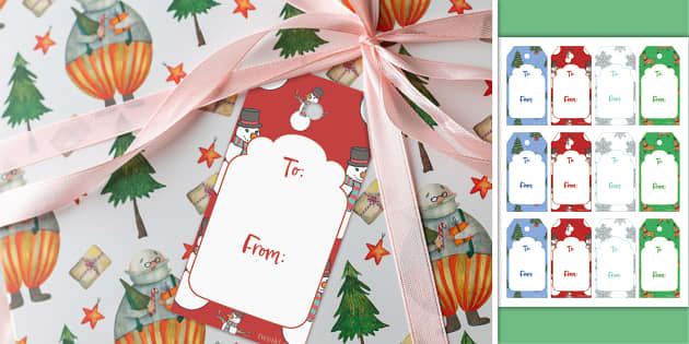 Christmas Gift Tags With Untied String, Holiday Name Tag Labels