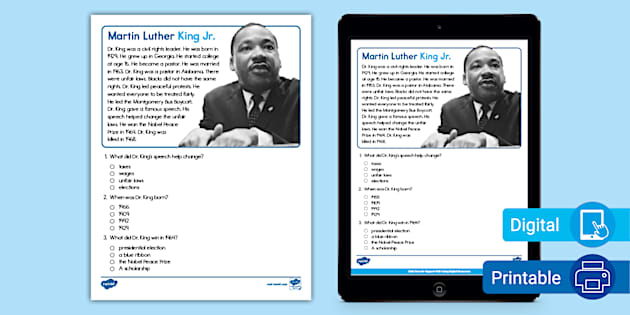 Martin Luther King Jr. Reading Passage Comprehension