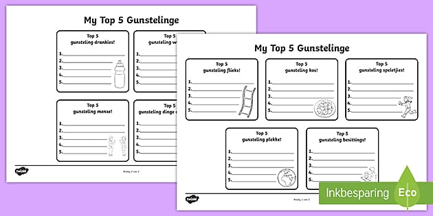 Top 5 gunstelinge aktiwiteitsblad - Top 5 gunstelinge akitiwiteitsblad