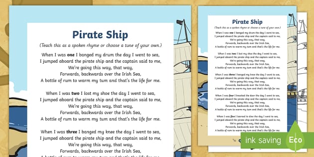 Pirate Ship Counting Song Sheet - Pirate, Song, Counting, Maths