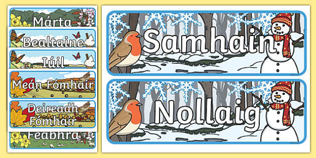 Months of the Year With Seasons Theme Display Posters Gaeilge