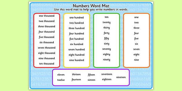 Free Numbers In Words Word Mat Numbers Words Word Mat