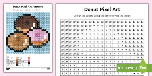 Donut Pixel Art Template (teacher made) - Twinkl