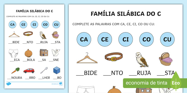 Atividade com a Família Silábica do C (teacher made)