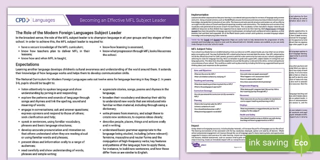 👉 MFL KS2 Subject Leader Guidance for Primary Teachers