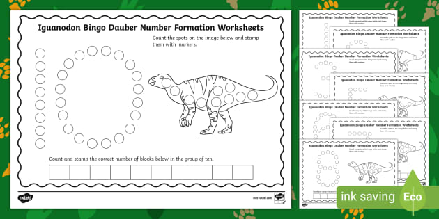 Iguanodon Bingo Dauber Number Formation Worksheets Twinkl