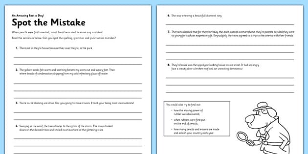 Spot The Mistake Worksheet Activity Sheet SPaG Spot The