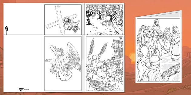 'The Easter Story' Coloring Easter Cards (Teacher-Made)
