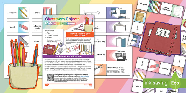 Classroom Objects Matching Dominoes Game for Learners of EAL