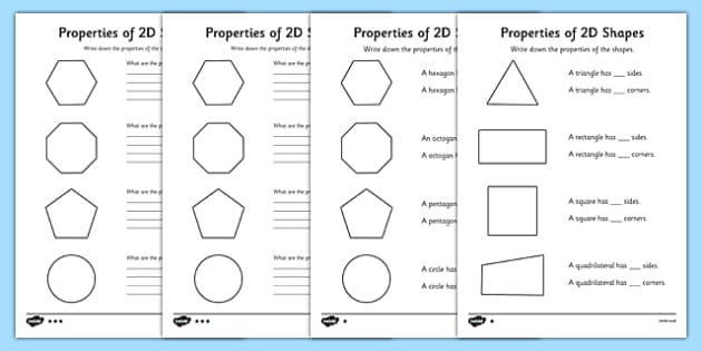 Year 2 Properties of 2D Shapes Differentiated Worksheet - Twinkl