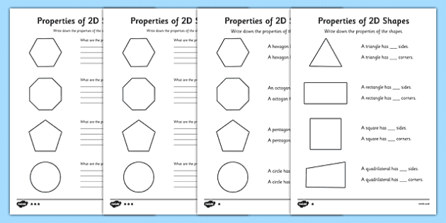 properties of 2d shapes differentiated worksheet twinkl