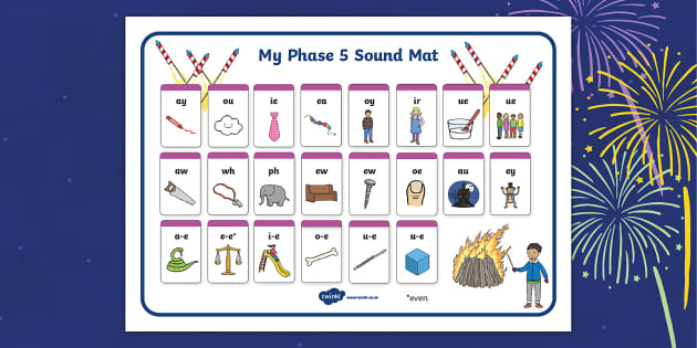 Bonfire Night Firework Themed Phase 5 Sound Mat - Twinkl