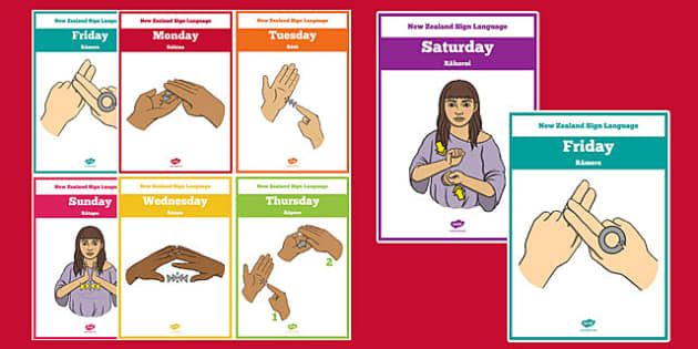 New Zealand Sign Language Days of the Week Cards Te Reo Maori New Zealand Sign Language Days of the Week Cards Te Reo Maori