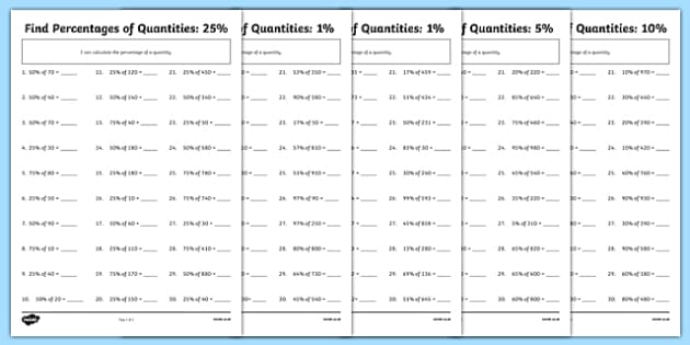 percentages year 6 worksheets ks2 differentiated quantities