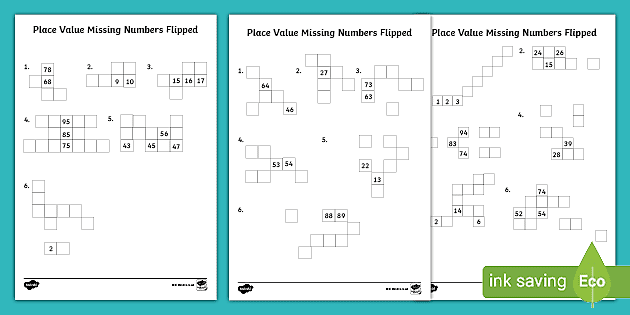 place value missing numbers flipped worksheets