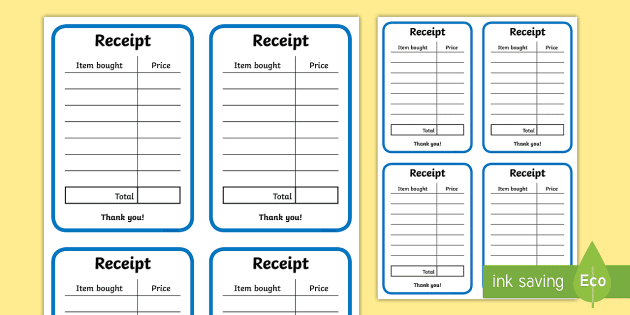 kids role play shop receipts general role play props