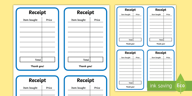 kid s role play shop receipts general role play props