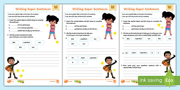 FREE! - Vir the Robot Boy English Worksheet: Writing Super Sentences