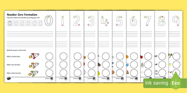 Number Formation Worksheets (0 9) (teacher made) Twinkl