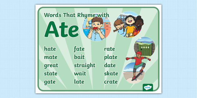 Ate Rhyming Words Word Mat (Teacher-Made) - Twinkl