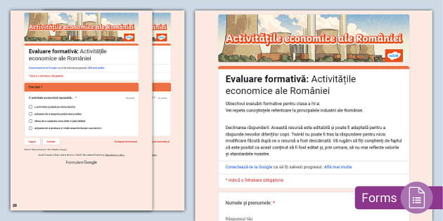 Clasa a IV-a: Activitățile economice ale României – Evaluare formativă/ Temă pentru acasă