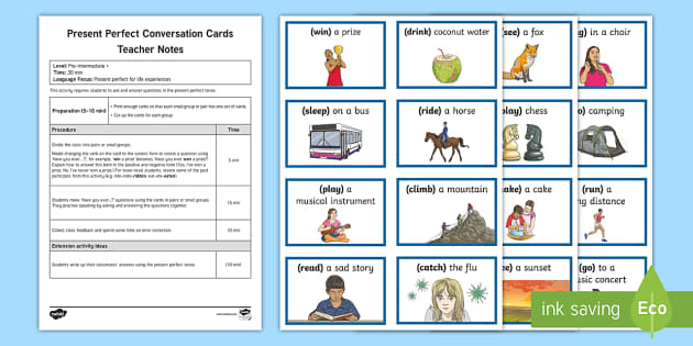ESL Present Perfect Speaking Game with Teacher Notes