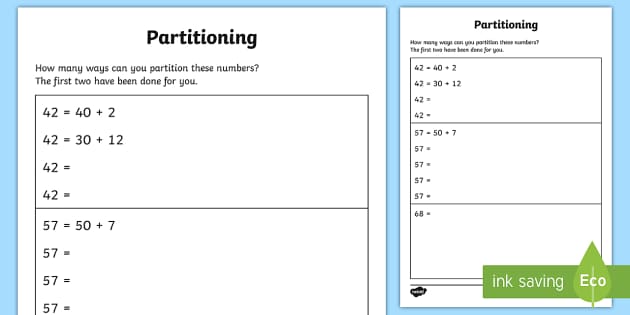 Partitioning In Different Ways Worksheet Worksheets