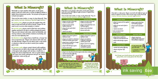 minecraft reading comprehension primary resources