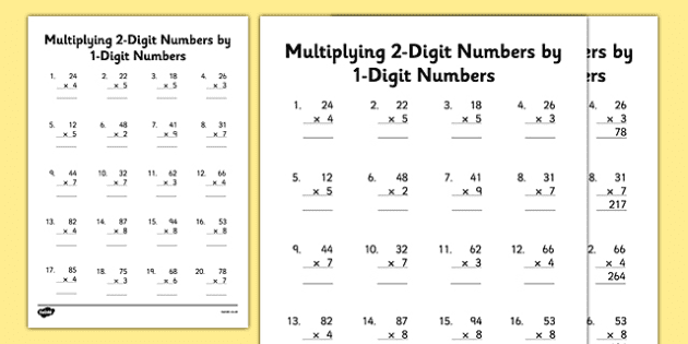 2 digit by 1 digit multiplication pdf maths resources