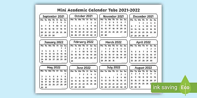 Spring Break Calendar 2022 Mini Academic Tabs 2021 2022 Calendar (Teacher Made)