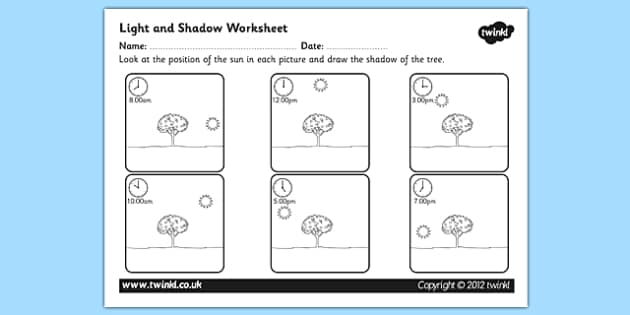 Light and Shadow Worksheet - light and shadow, light and dark