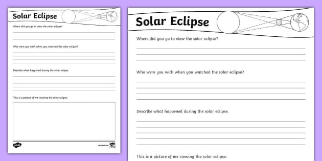 Solar Eclipse Journal Writing Worksheet for 3rd-5th Grade