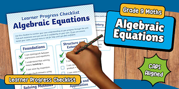 Grade 9 - Maths - Term 2 - Algebraic Equations - Learner Progress ...