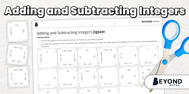 Adding and Subtracting Integers Jigsaw Worksheet