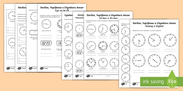 Taflen Weithgaredd Darllen, Ysgrifennu a Chymharu Amser