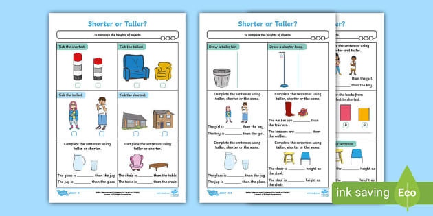 👉 Shorter or Taller Worksheets - KS1 Maths (teacher made)