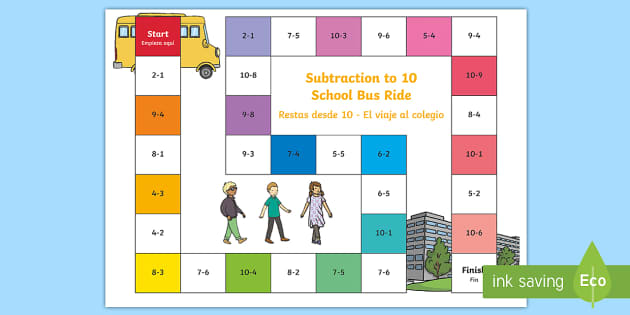 Subtraction Bus Board Game English/Spanish - EAL, Subtraction Bus Board ...