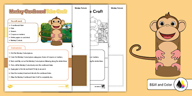 Monkey Cardboard Tube Craft (Hecho por educadores) - Twinkl