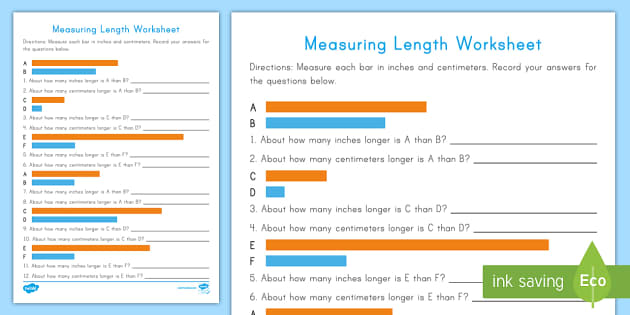 Measuring Length Worksheets: Inches and Centimeters - Twinkl