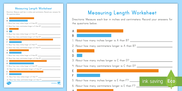 measuring length worksheets inches and centimeters