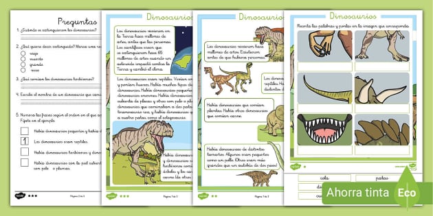 Comprensión lectora por niveles: Los dinosaurios - Twinkl