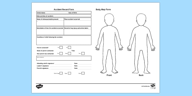 Accident Record Form With Body Map Template (teacher made)