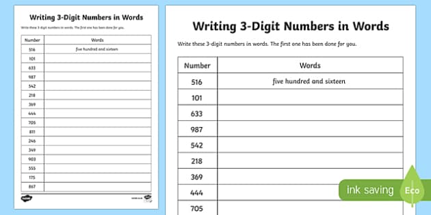 Place Value Writing 3 Digit Numbers In Words Worksheet Worksheet Scottish 