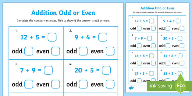 Harmonie condoom hoop Algebra - Addition Odd or Even Worksheet (teacher made)
